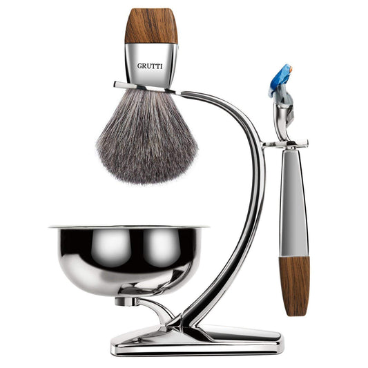 GRUTTI Shaving Kit for Gillette Fusion 5 - Magnetic Bowl, Stand & Synthetic Brush, Fits Fusion5 Refill Blades with Space-Saving Organizer - Gift for Dad