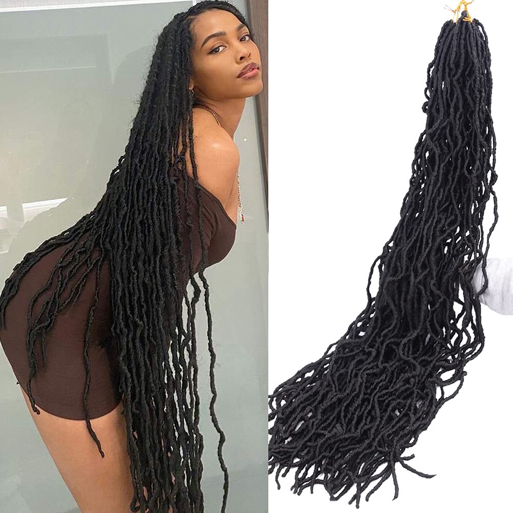 36 Inch New Faux Locs Crochet Braids Hair 6 Packs Super Long Goddess Locs Crochet Hair Curly Wavy Soft Locs Braiding Hair for Women Pre-looped Synthetic Afro Roots Braid Collection Extended