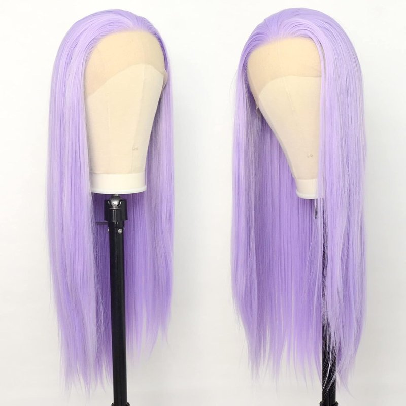 Lavender Purple Lace Front Wig - Straight Synthetic Heat Resistant Hair | 22 Inch Cosplay & Daily Wear