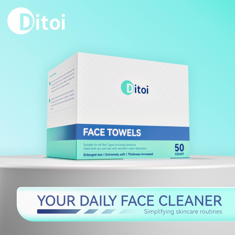 Ditoi Disposable Face Towels XL, Soft Cotton Facial Cleansing Cloths, Dry Face Towelettes for Makeup Removal, Sensitive Skin & Daily Skin Care, 50 Count, 10"×12"