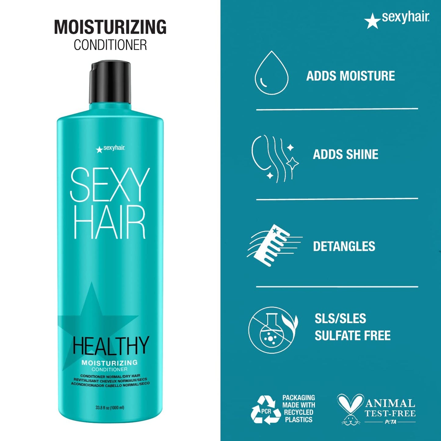 SexyHair Healthy Moisturizing Conditioner, 33.8 Oz | Moisture, Slip, Detangling, and Shine | SLS and SLES Sulfate Free | All Hair Types GREEN