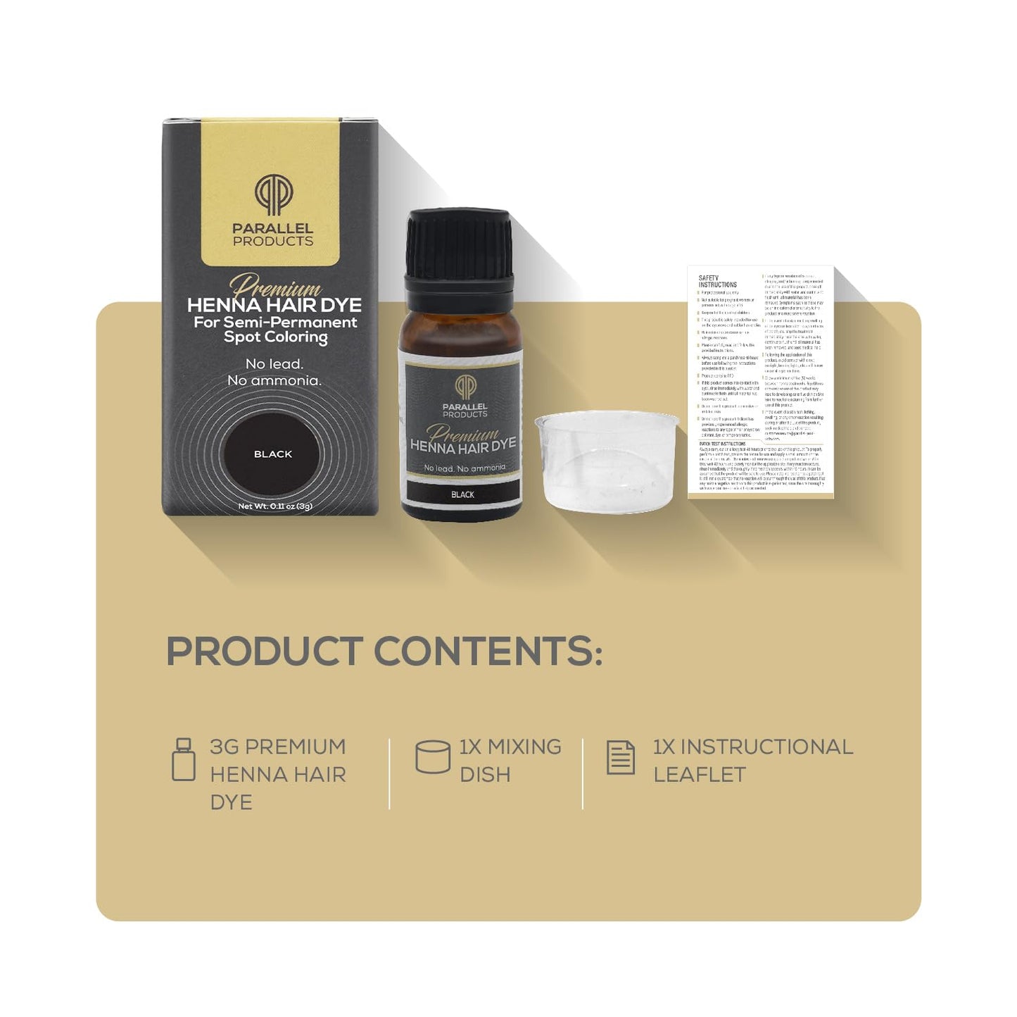 Parallel Products Spot Color Henna Kit - Henna Hair Dye - 3 grams - Tint for Professional Spot Coloring - With Mixing Dish - Covers Grey Hair - Root Touch Up (Black)