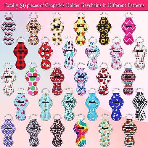 Cludoo 30Pcs Chapstick Holder Keychain Bulk, Chapstick Lip Balm Lipgloss Lipstick Holder Keychains for Lipstick, Chapstick, Lip Balm, lanyards, 30 Vibrant Colors