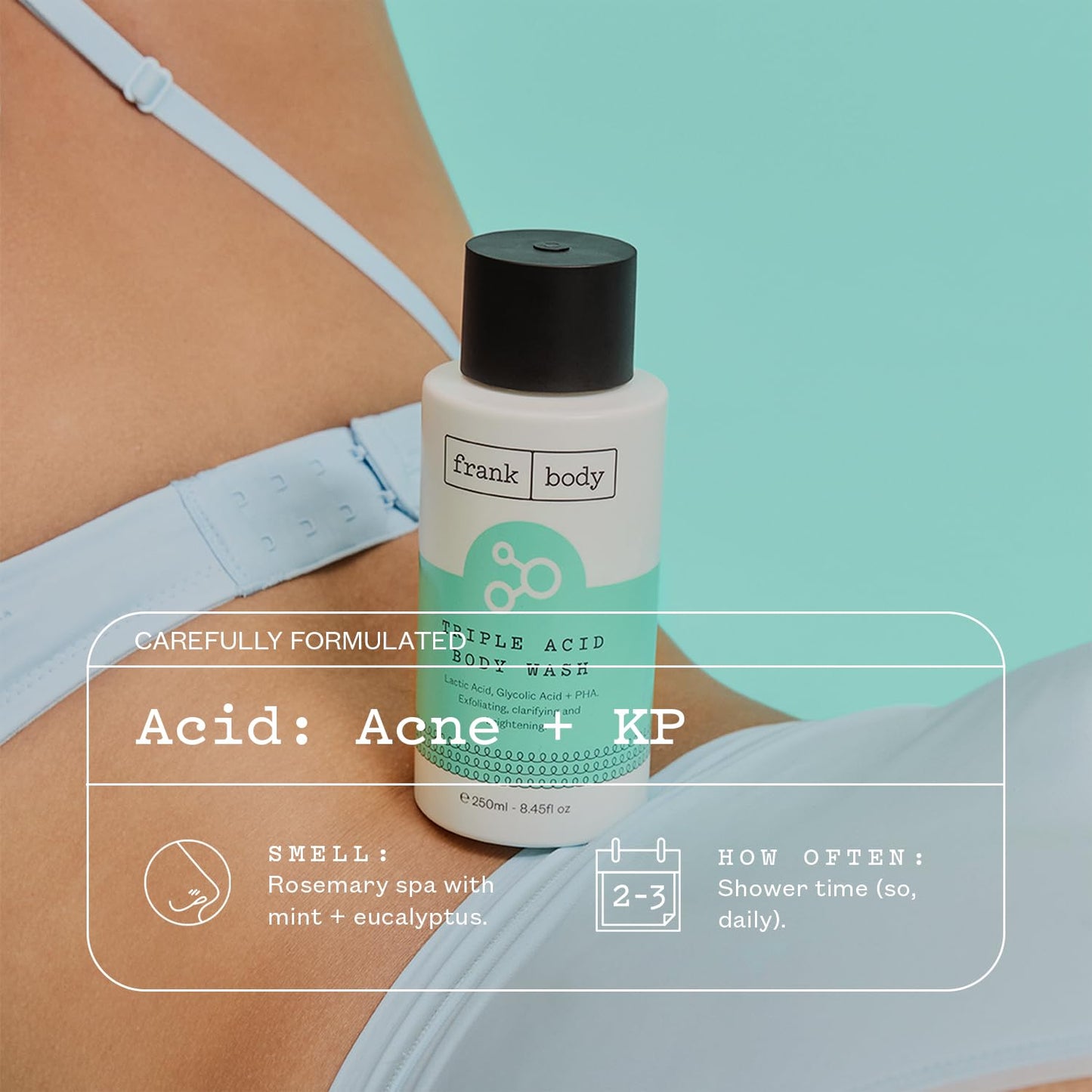 Triple Acid Body Wash - Exfoliating Cleanser for Body Acne & KP Bumps | Vegan Rosemary Spa Scent | 250ml/8.45 fl oz