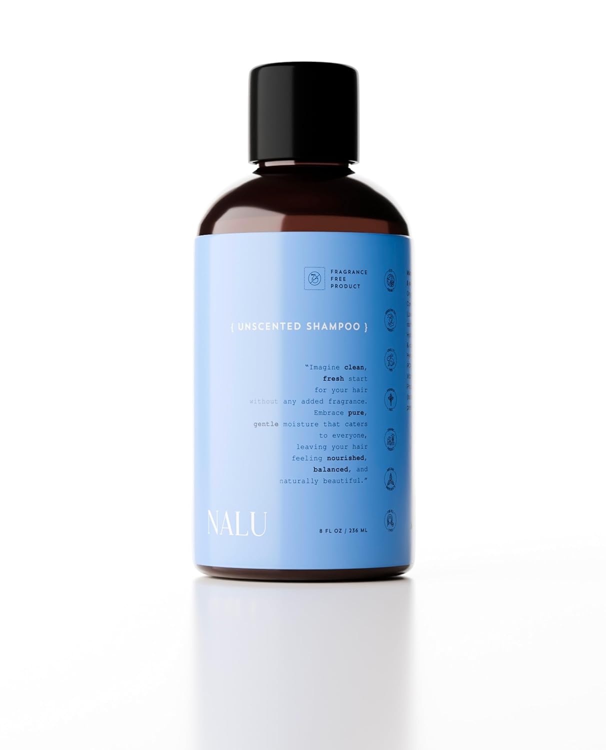 NALU Unscented Shampoo - Organic Rosemary & Lavender Hydrosol for Sensitive Scalp | Nourishing & Calming, 8 Fl Oz