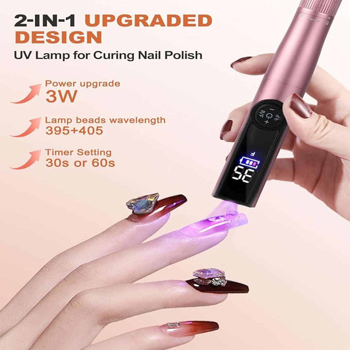 Cordless Electric Nail Drill 35000 RPM, 2 in 1 Professional Nail File Kit for Acrylic/Gel/Dip Powder Nails Removal, Rechargeable & Lightweight, for Manicure Pedicure at Home or Salon (Rose Gold)