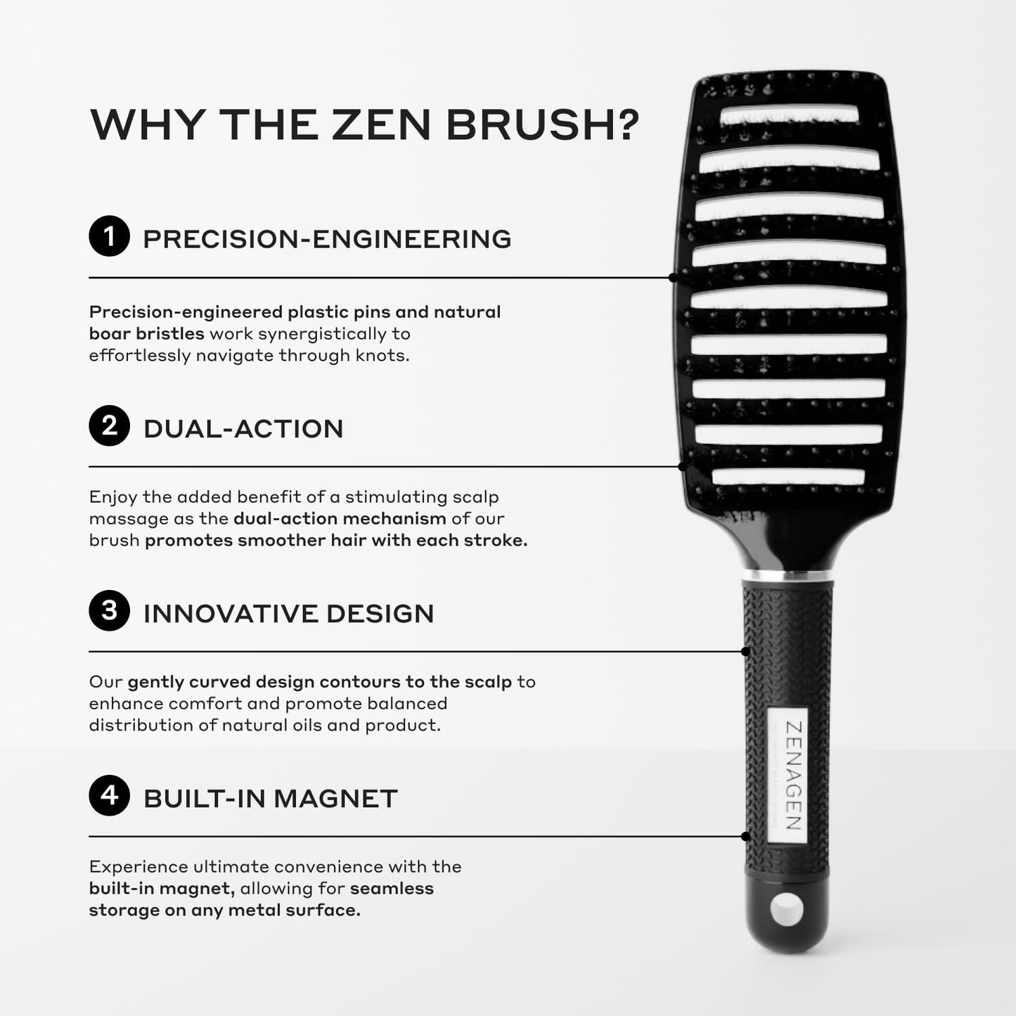 Zenagen Hair Detangling Brush - Reduces Breakage & Enhances Scalp Stimulation | Ergonomic Design for All Hair Types
