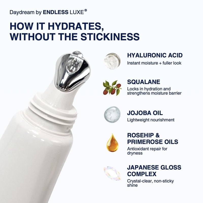 Endless Skin - Daydream - Natural Vanilla Flavor Lip Balm with Jojoba Oil, Hyaluronic Acid and Squalane - Ultra Glossy Finish that Nourishes and Hydrates Your Lips - Vegan and Paraben Free - 15ml