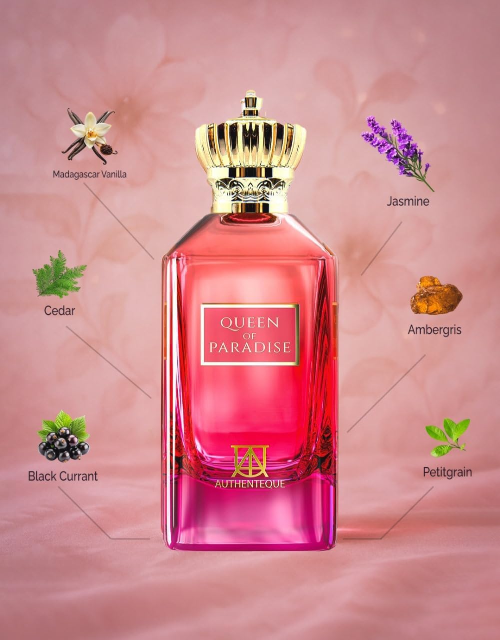 AUTHENTEQUE - Queen of Paradise Long Lasting Perfume for Women - Eau de Parfum - Vanilla, Lavender, Mandarin Fragrance Luxury Arabian Perfume 3.4oz (100ml)