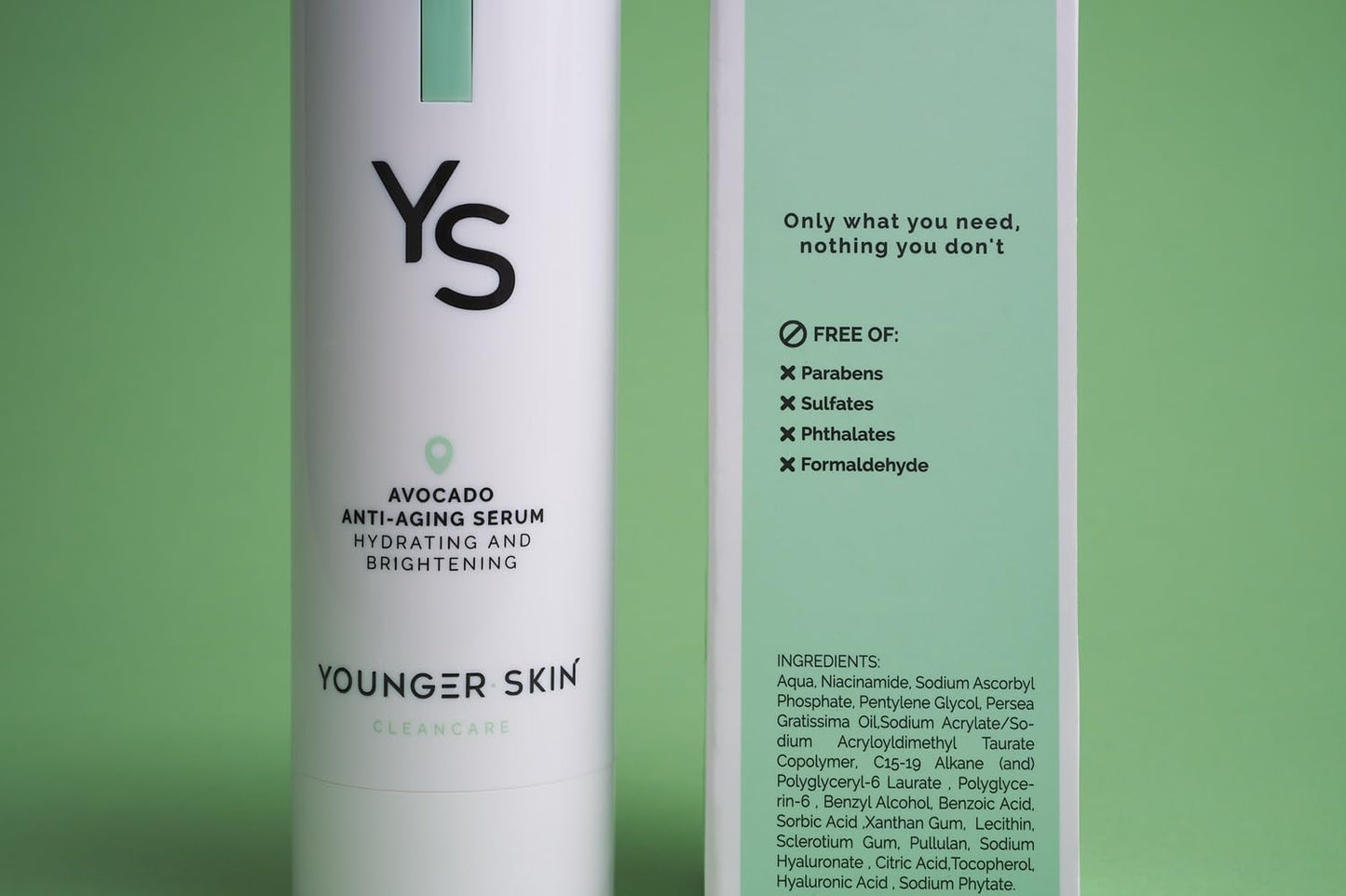 Younger Skin Avocado Anti-Aging Serum - Hydrating, Brightening, Wrinkle Reducer, Facial Skincare - Organic Avocado Oil, Vitamin C, Hyaluronic Acid, Niacinamide - 30ml