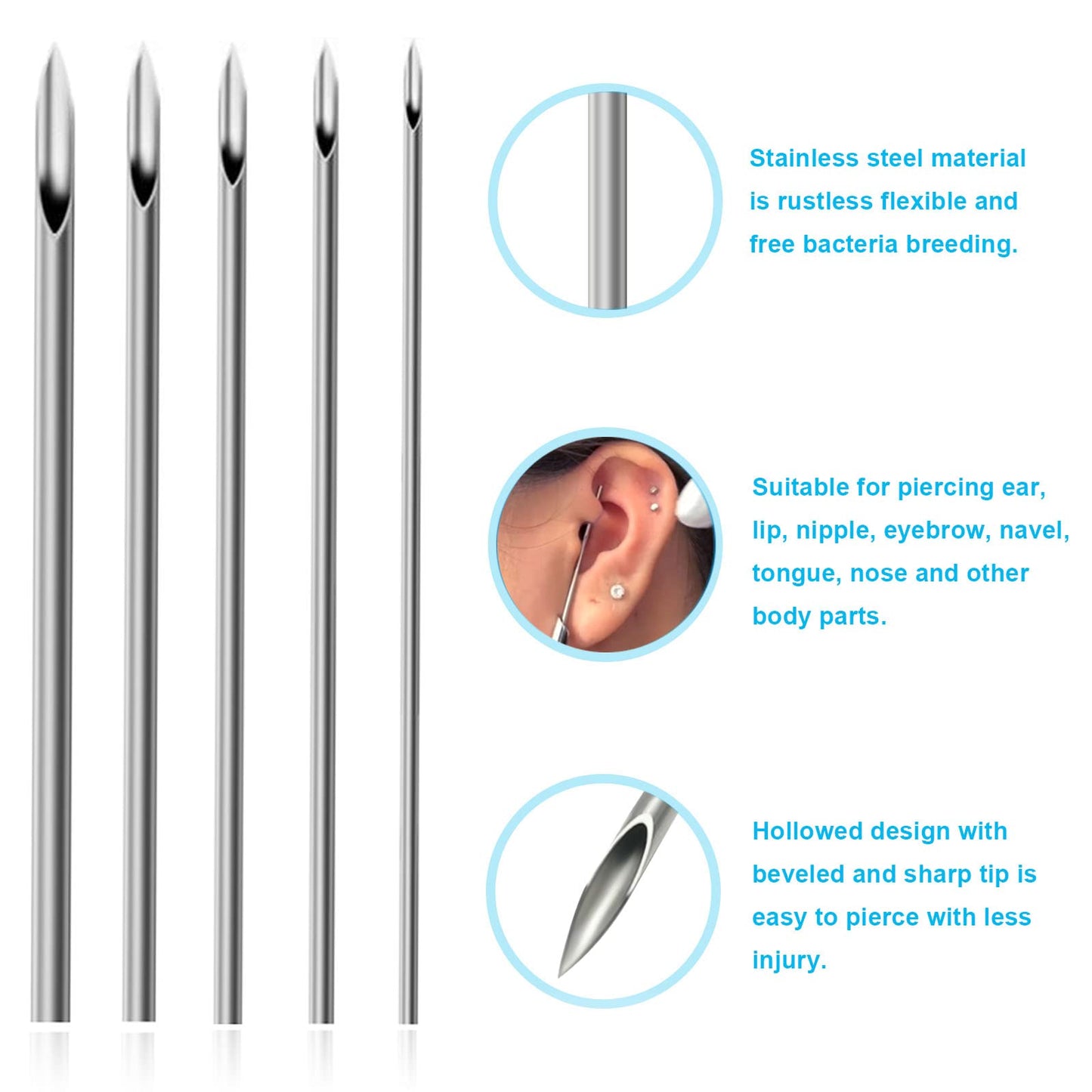 Lyuxzad Ear Nose Piercing Needles and Piercing Clamps Kit 75Pcs 50Pcs Mix Piercing Needles 12G 14G 16G 18G 20G Hollow Needles and 25Pcs Round Slotted Piercing Forceps for Ear Nose Belly Piercing Kit