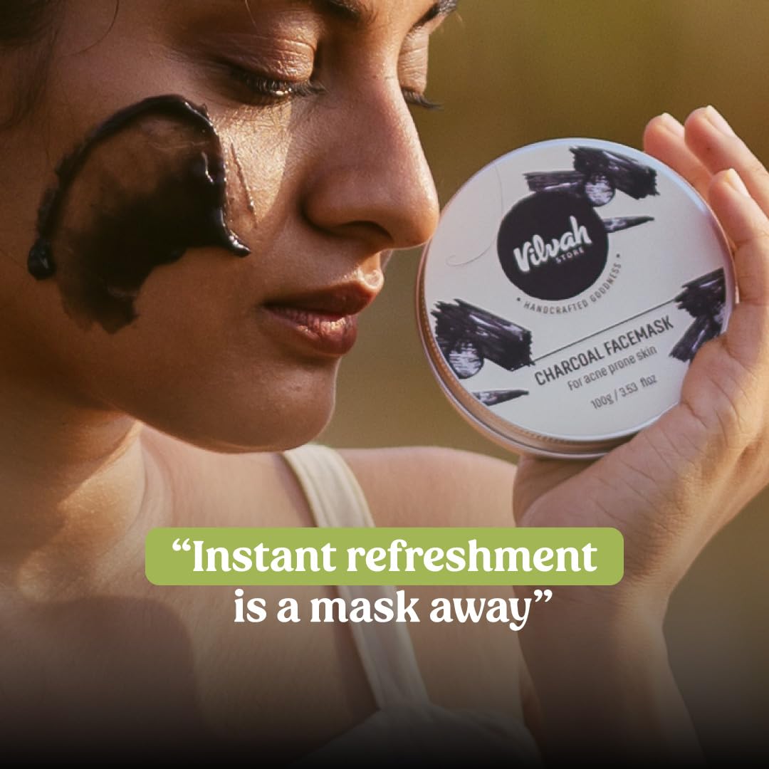 vilvah STORE Charcoal Facial Masks Facemask for Men & Women | Removes Blackheads and Whiteheads | Active Cooling Effect | Deep Skin Purifying Cleansing, 100g
