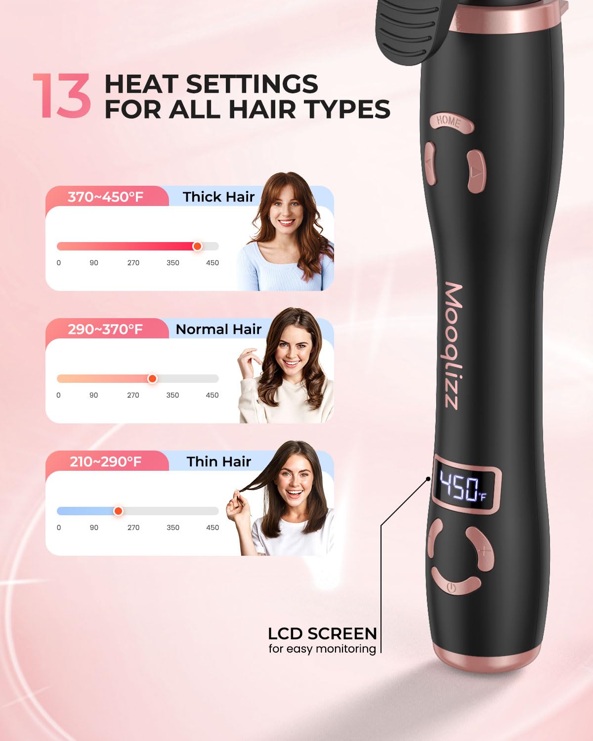 Rotating Curling Iron 1 Inch, Ceramic Automatic Curling Wand for Beach Waves, Self Curling Wand LCD Display up to 450℉ with Long Barrel, Glove Included