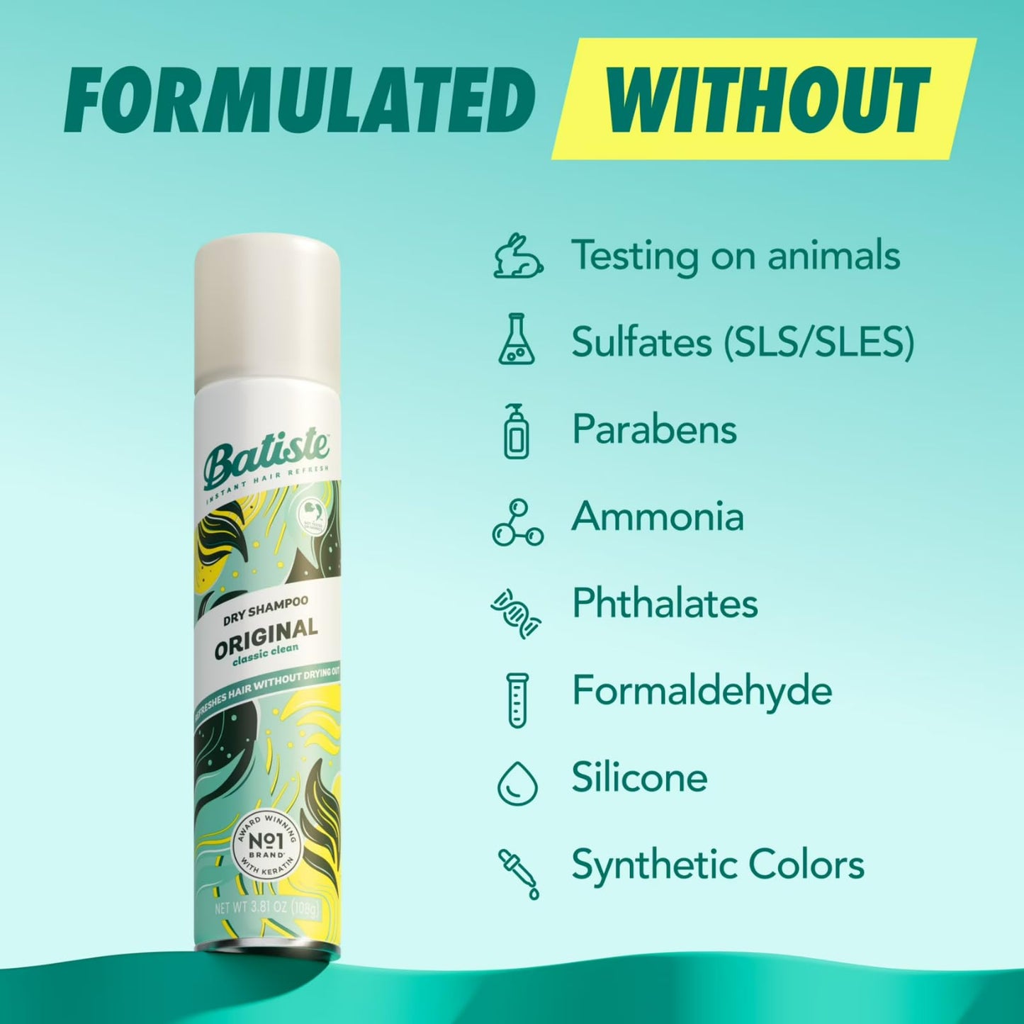 Batiste Dry Shampoo, Original Fragrance, Refresh Hair and Absorb Oil Between Washes, Waterless Shampoo for Added Hair Texture and Body, 3.81 OZ Dry Shampoo Bottle, 3 Pack
