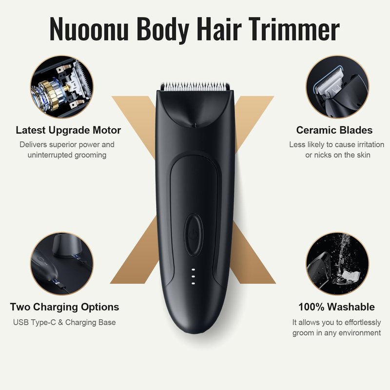 CLEVEB Body Hair Trimmer for Men & Women, Waterproof Rechargeable, Length Adjustable, Multifunctional Shaver with LED Indicator