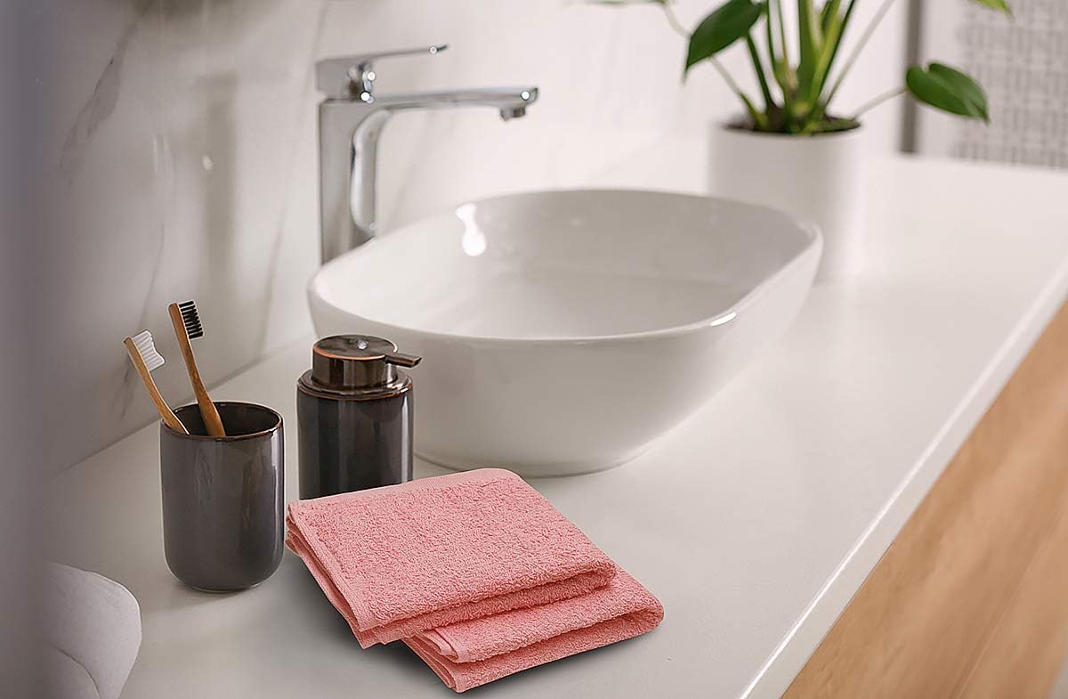 Softolle 100% Cotton Washcloths 60 Pack (12x12 Inches) Soft, Highly Absorbent Washcloth, Face Towels, Wash Cloths for Face, Ring Spun, Bulk Pack (Pink)
