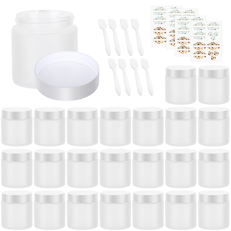 EkkoVla 24 Pack 4 oz Clear Glass Jars with Lids, Round Empty Cosmetic Containers with Inner Liners for Lotion, Cream, Ointments, Powder, Candle
