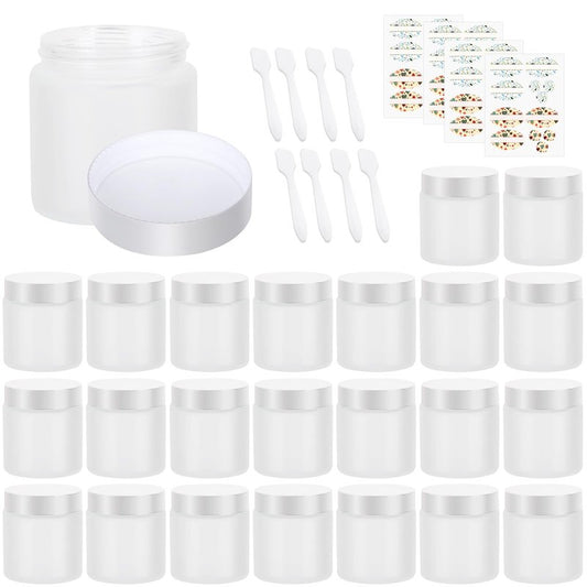 EkkoVla 24 Pack 4 oz Clear Glass Jars with Lids, Round Empty Cosmetic Containers with Inner Liners for Lotion, Cream, Ointments, Powder, Candle