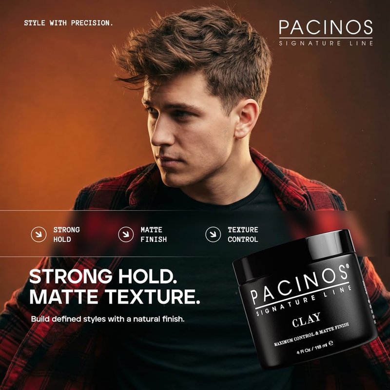 Pacinos Signature Line Clay Hair Paste - Long Lasting Styling Wax with Firm Hold for All Hair Styles 4 Oz