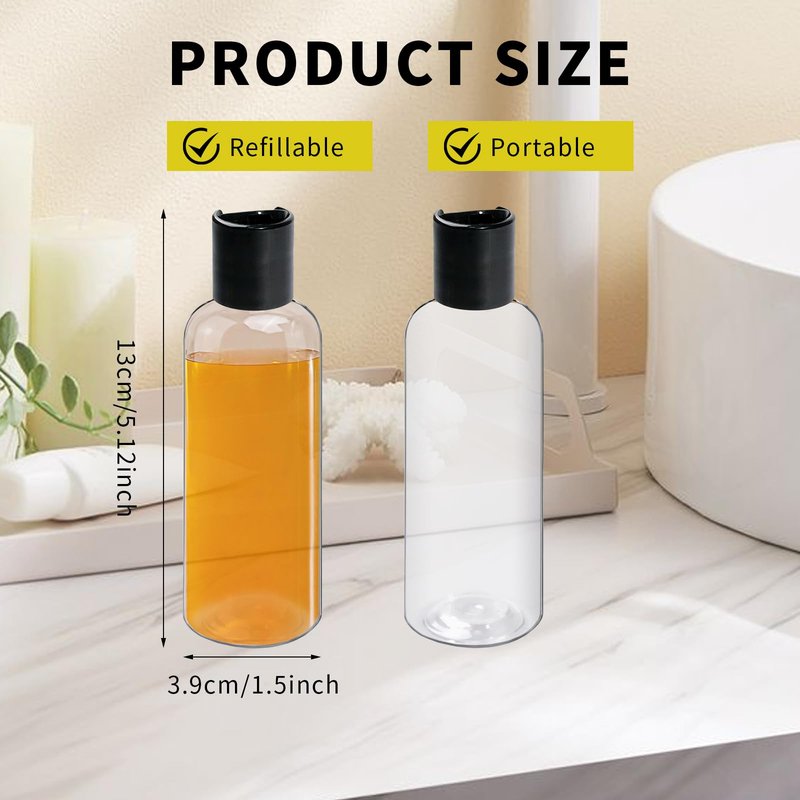TANEMUDO 108 Pcs 3.4 oz Plastic Bottles Black Toiletries Empty Containers with Leak Proof Flip Cap, Refillable Travel Squeeze Containers for Lotion, Shampoo, Cream, Conditioner