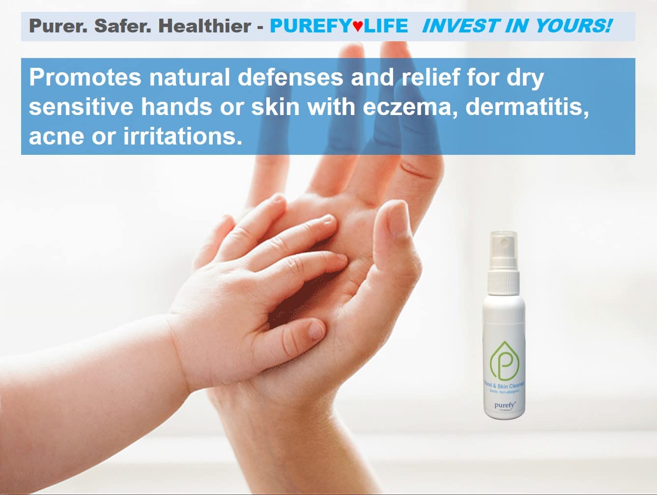 PUREFY Hand and Skin Cleanser (4oz, 2pk) - Hypoallergenic, Made with Purefypro Antimicrobial Hypochlorous Technology, Great for Sensitive Skin; Promotes Natural Defense of Eczema, Dermatitis, Acne.