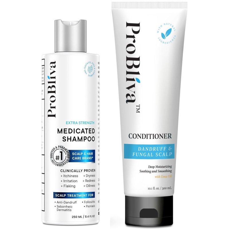 ProBliva Anti-fungal Shampoo & Conditioner Set: Supports Relief for Dry, Flaky Scalp & Itchy Bumps - Nourishing Oils for Thicker-Looking, Healthy Hair