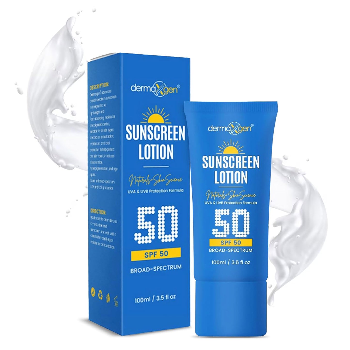 Dermaxgen Sunscreen Lotion SPF 50 – Lightweight, Non-Greasy Sun Protection for All Skin Types. Hydrates, Skin Shield , Water-Resistant Coverage for Radiant, Moisturized Skin.