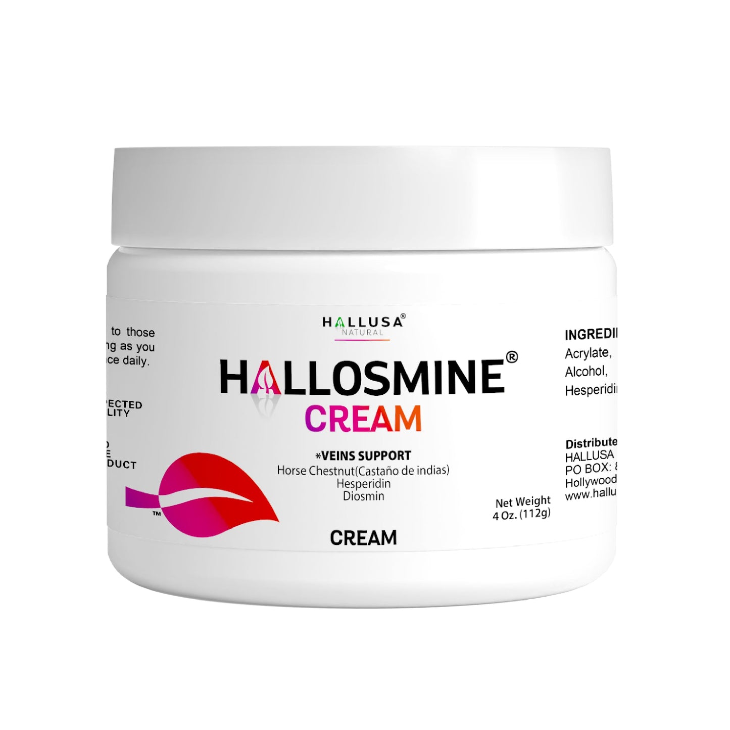 Hallusa Natural Hallosmine Leg Cream with Diosmin, Hesperidin, Horse Chestnut, Menthol & Aloe Vera | Daily Leg Comfort for Visible Veins, Swollen Feet, Ankles and Legs, 4oz (112g)