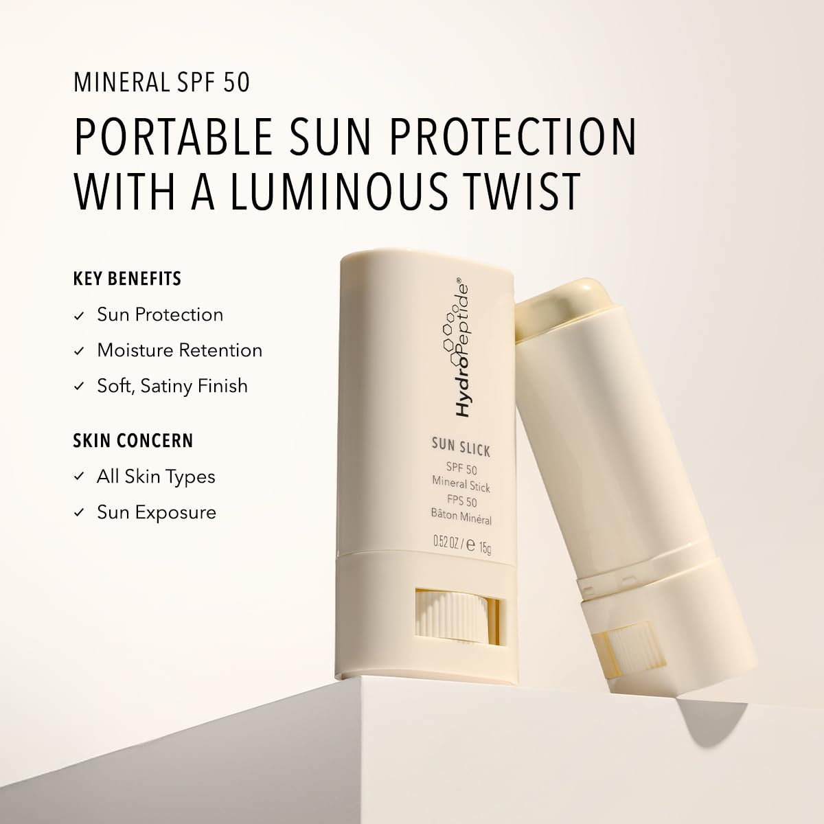 HydroPeptide Solar Defense Face SPF 30 Sunscreen, Tinted (1.7 Fl Oz) & Sun Slick Stick SPF 50 (0.42 oz) Bundle