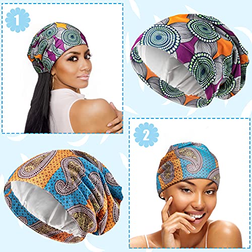 Sintege 6 Pcs Satin Lined Bonnet Sleep Chemo Hat Stretch Cancer Cap for Women Men Cancer Patient African Silk Soft Beanie(Elegant Patterns)