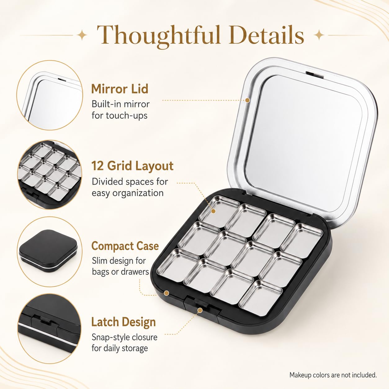 FRCOLOR 2 Pack Magnetic Makeup Palette Empty, Small Empty Eyeshadow Palette with 12 Grids, Mini Travel Makeup Organizer, Refillable Cosmetic Pan Case for DIY Depotting Blush Lipstick Contour Powder