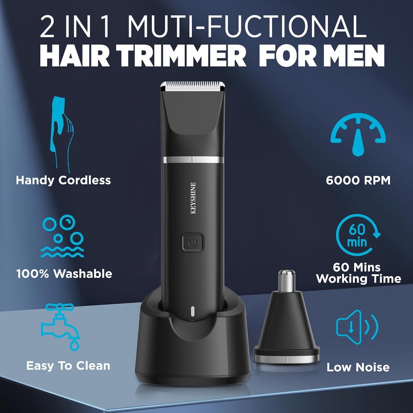 Bikini Trimmer for Women with Dual Head - IPX7 Waterproof & Painless Eletctric Razors for Public Hair - Eletric Shaver for Underarm Leg Body (Blue-Gold)