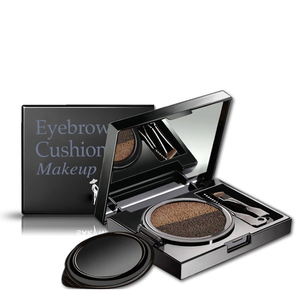 Waterproof Air Cushion Eyebrow Cream Powder Makeup - Duo Brushes | Dark Brow Set