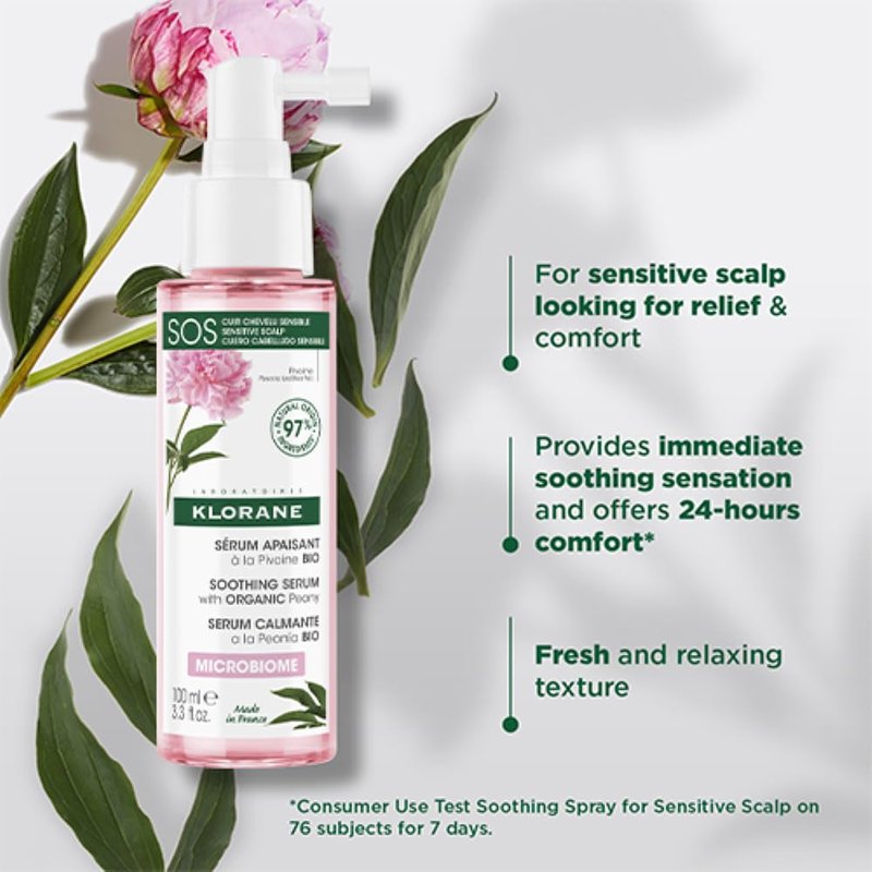 Klorane Soothing Scalp Serum with Peony - 3.4 Fl. Oz. | Nourishing Hair Treatment