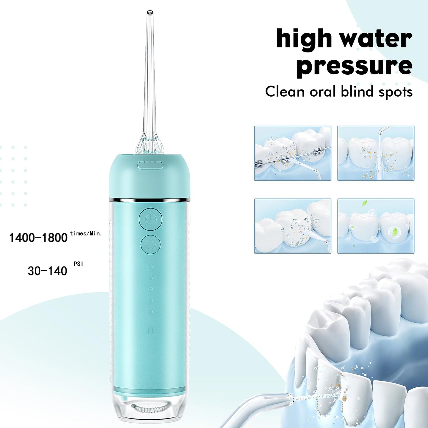 Powerful Portable Cordless Water Dental Flosser: Rechargeable [2000 mAh Li-ion] Mini Oral Irrigator Travel & Home Machine Cleaner Large Vol Telescopic Tank 5 Modes IPX7 Waterproof Electric Teeth Pick