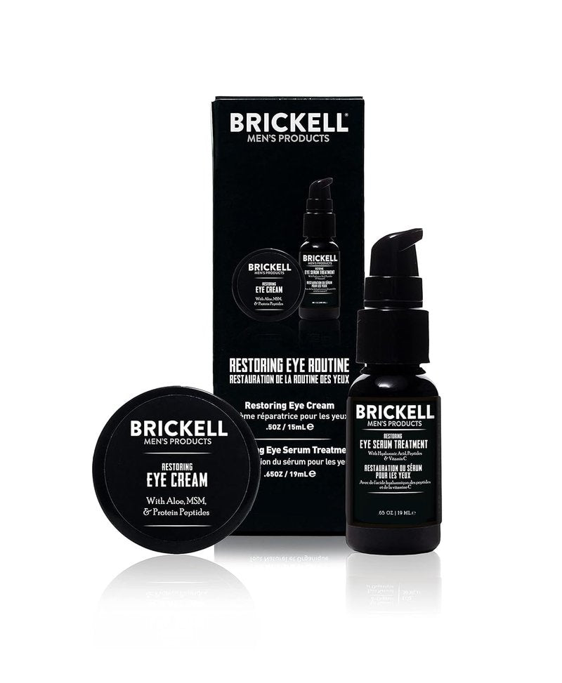 Brickell Men's Restoring Eye Routine for Men, Eye Cream and Serum for Men, With Aloe, Peptides, and Hyaluronic Acid, Unscented, Men's Skin Care Gift Set