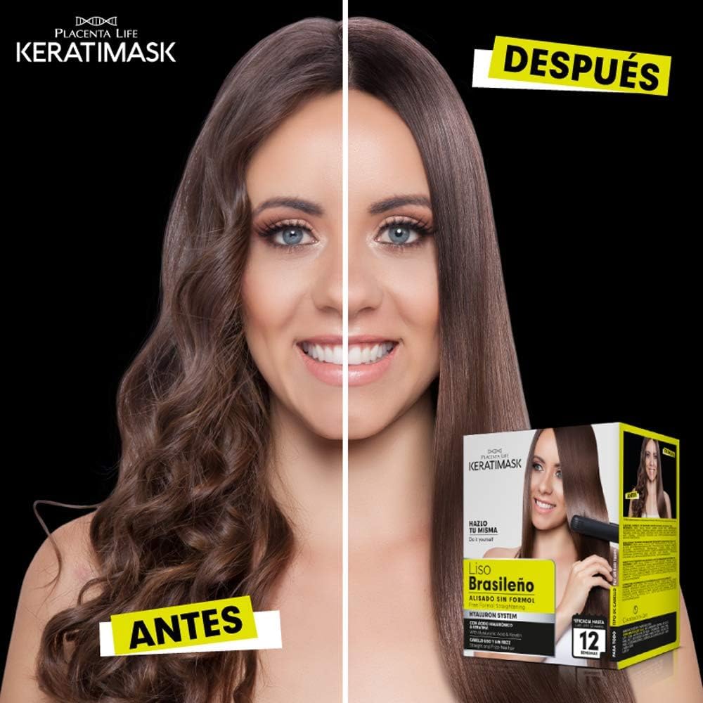 PLACENTA LIFE KERATIMASK Brazilian Straightening Kit with Keratin and Hyaluronic Acid - Keratin Treatment- Get a perfect smooth,shiny and silky- Formaldehyde FREE,(Pack of 2)
