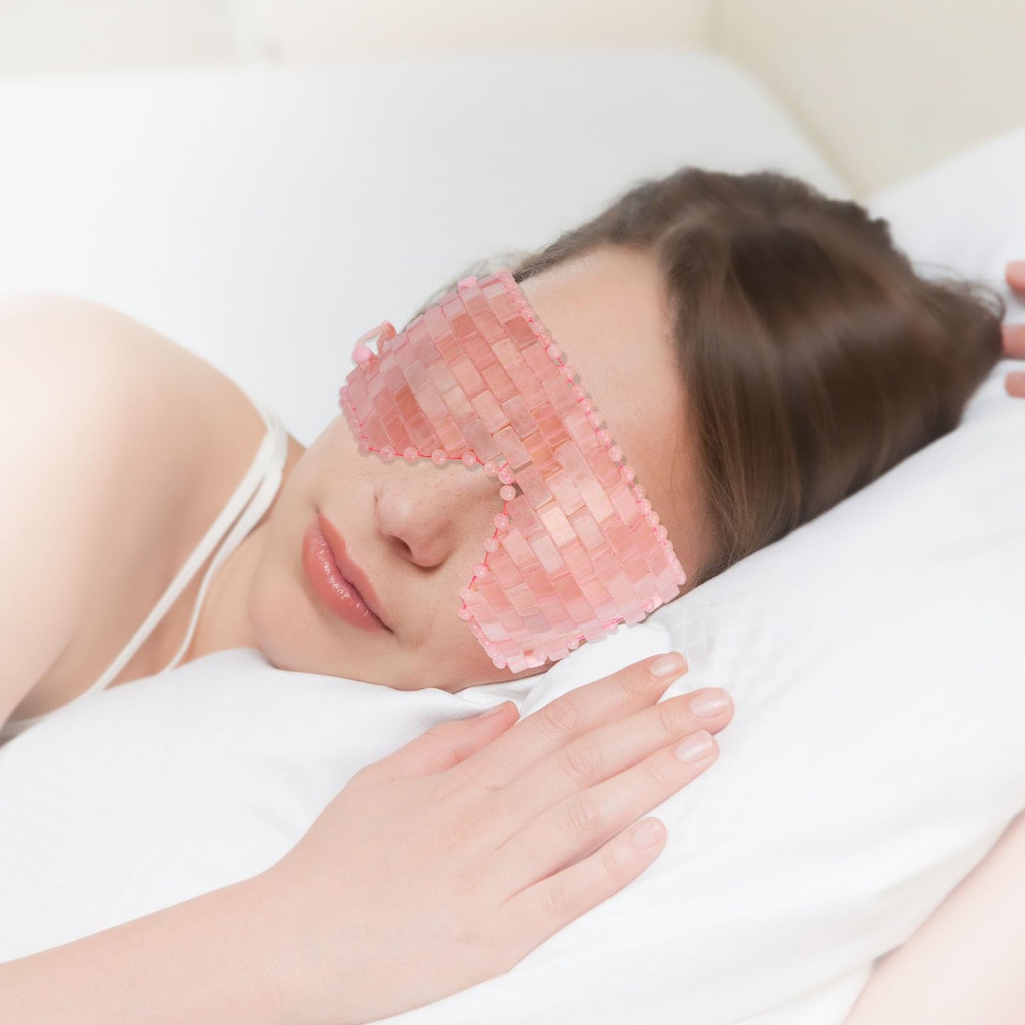 LazyGa Rose Quartz Eye Mask - with Adjustable Strap for face 100% Natural Gemstone Jade Sleep Mask for Hot & Cold Anti Aging Therapy