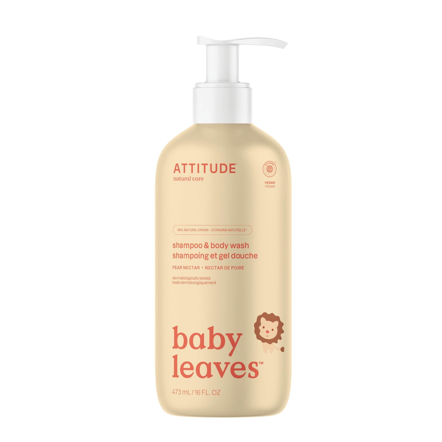 ATTITUDE Baby 2-in-1 Shampoo & Body Wash, EWG Verified, Dermatologically Tested, Vegan, Pear Nectar Scent, 16 Fl Oz