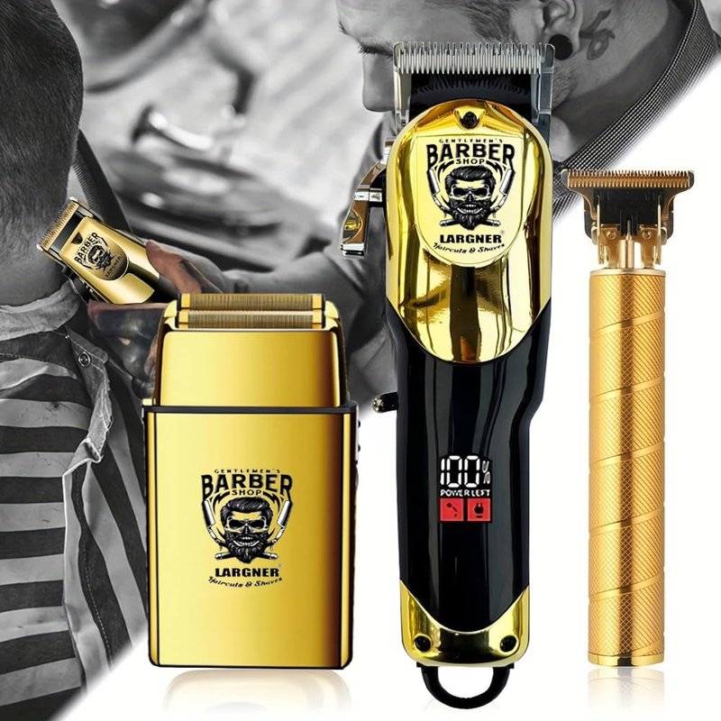 Largner Hair Clippers for Men Professional, Cordless Beard Trimmer & Electric Razor Shavers for Men, Rechargeable 3 Piece Barber Hair Cutting Kit LED Display Men's Grooming Kit