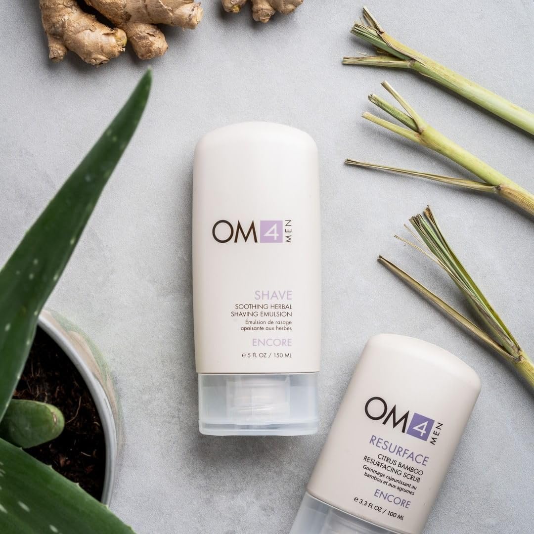 Organic Male OM4 Shave - Soothing Herbal Shaving Emulsion | All-in-One Preshave Oil & Cream for Men