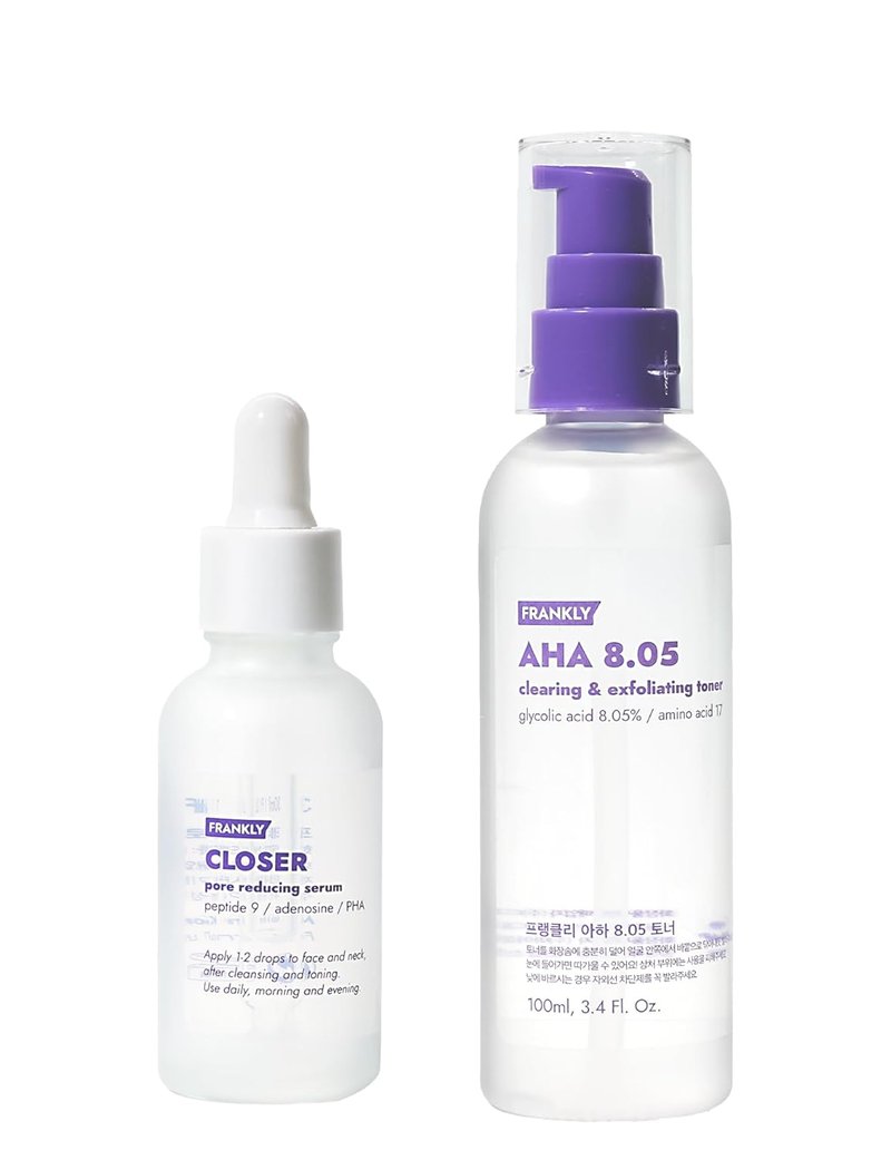 Pore-Perfecting Duo - Closer Serum & AHA Toner Set | Anti-Aging Glycolic Acid & Peptide Formula | Smooth Texture & Radiance