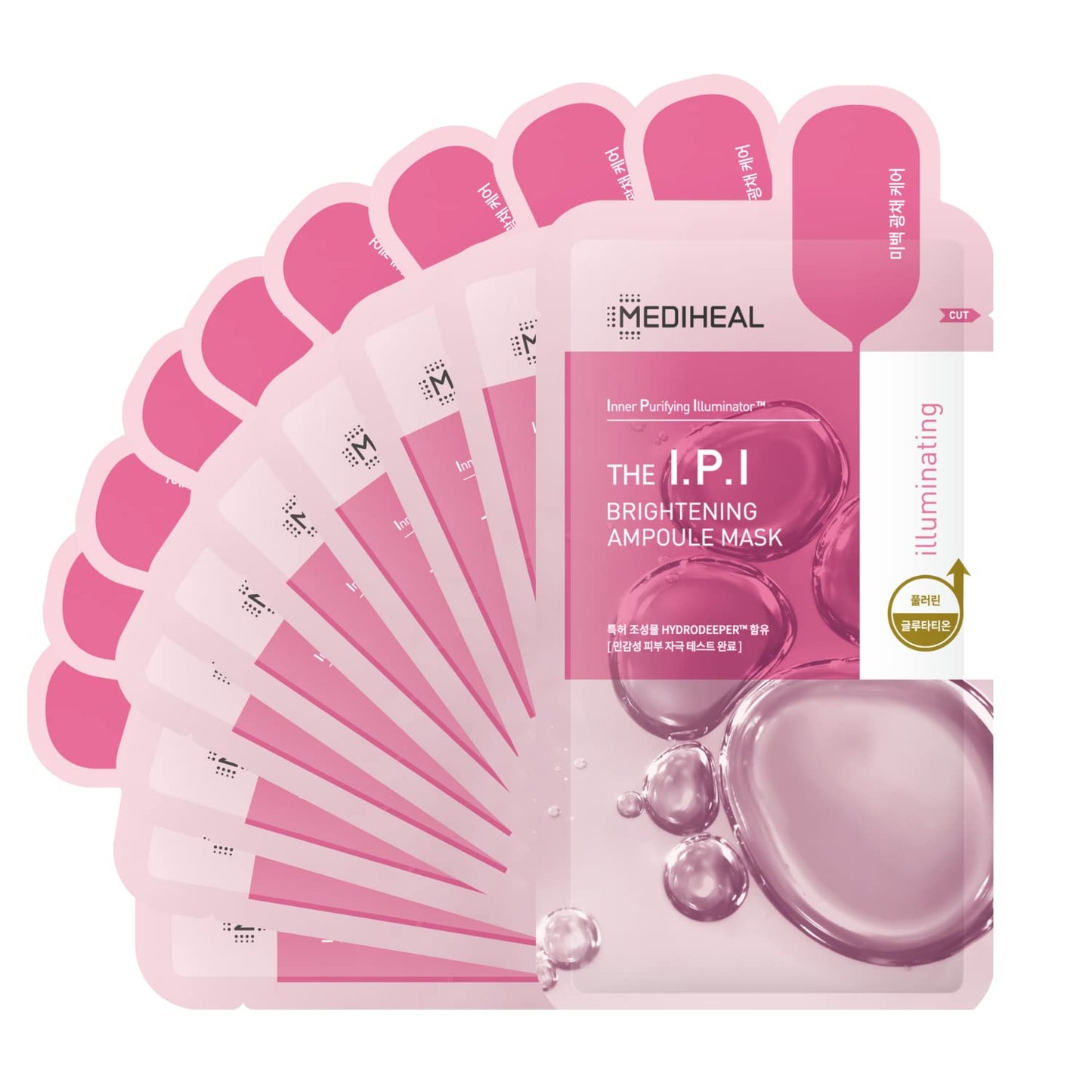 Mediheal IPI Ampoule Face Mask - 10 Korean Sheet Masks for Brightening Dull Skin with Niacinamide