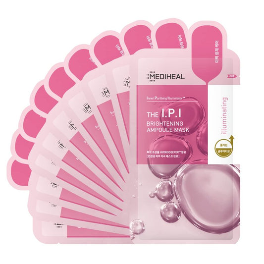Mediheal IPI Ampoule Face Mask - 10 Korean Sheet Masks for Brightening Dull Skin with Niacinamide