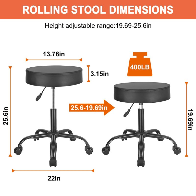 JOSTZHXIN Rolling Stool PU Leather Swivel Stools Height Adjustable, Drafting Work SPA Task Chair with Wheels, Home Office Salon Stool Chair (Style 2)