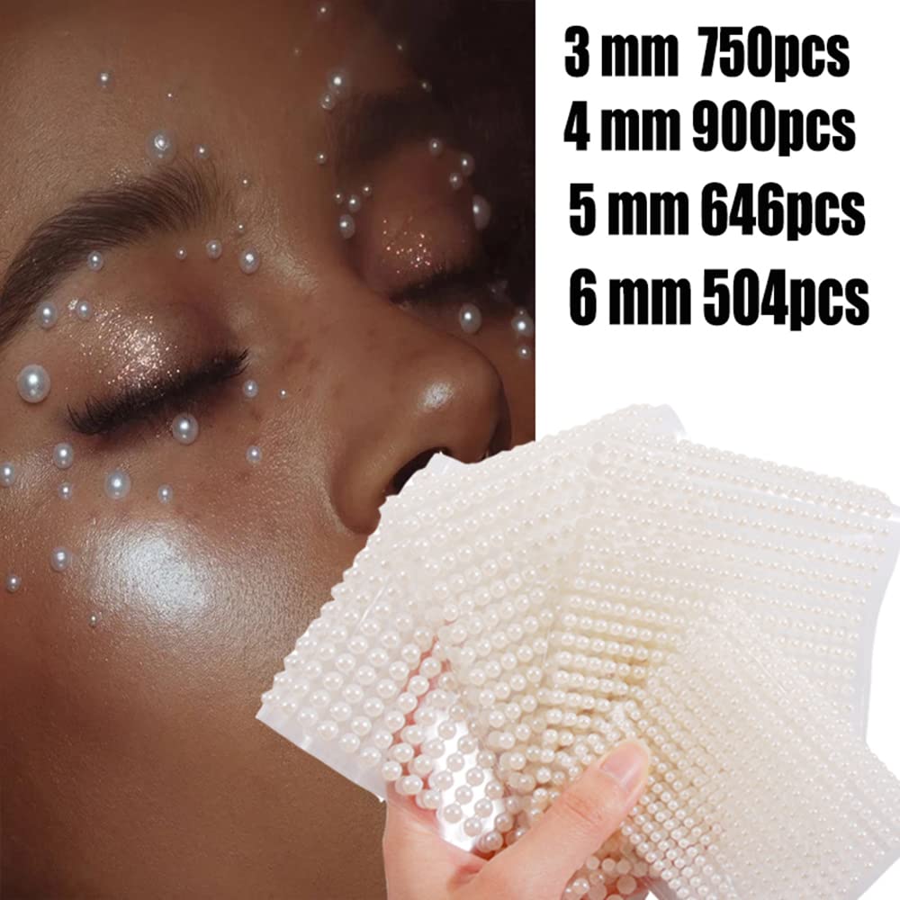 Pearl Makeup Rhinestone Stickers - 3D Self-Adhesive Eye Gems for Face & Body | White Pearl Nail Art Decor