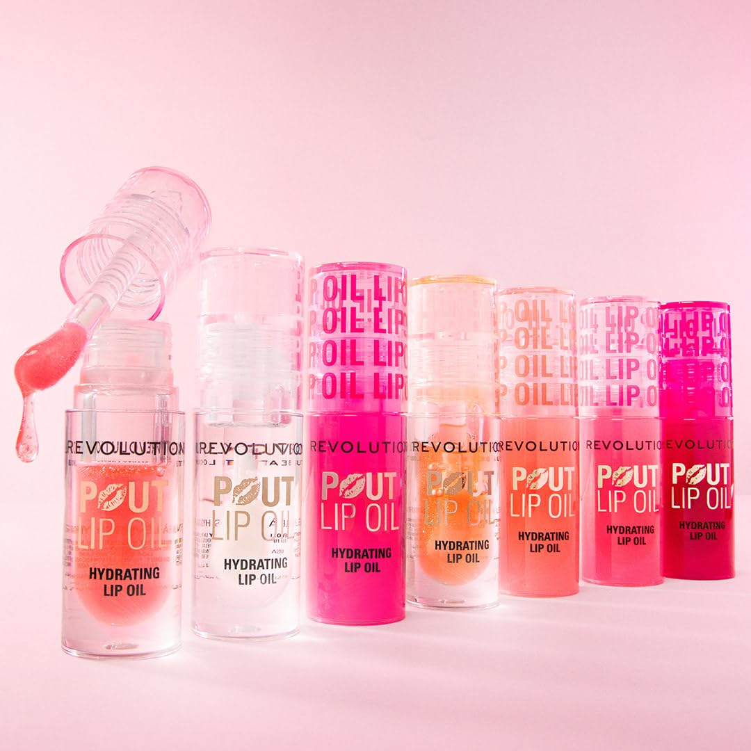Revolution, Pout Lip Oil, Nourishing Tinted Lip Oil, High Shine, Non-Sticky Finish, Vegan & Cruelty-Free, Lychee Clear, 0.13 oz (Pack of 2)