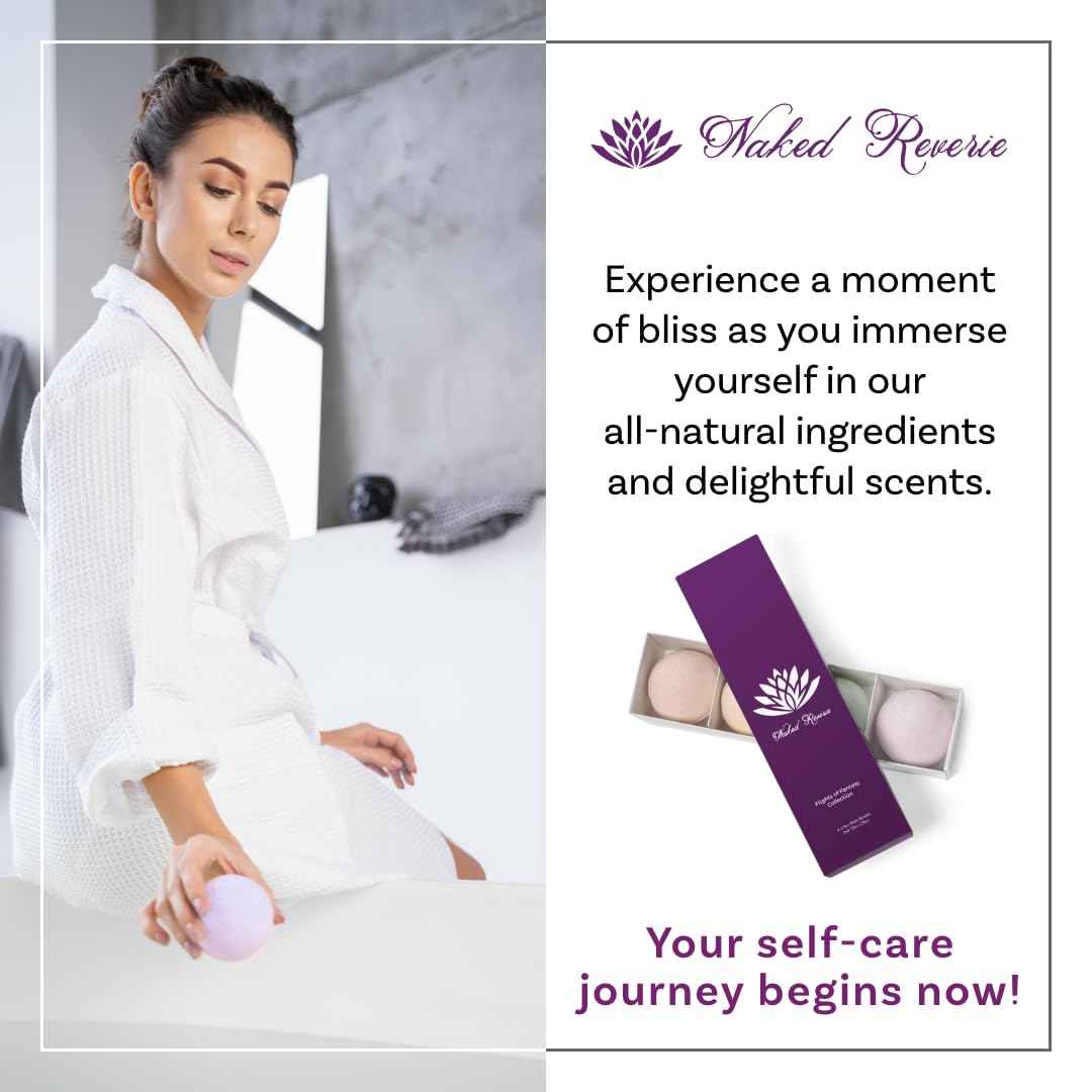 Bath Bomb Gift Set for Women: USA Made All-Natural, Organic Essential Oils, Epsom Salt, and Shea Butter: 4 Extra Large (8 oz) Bath Bombs for Longer Fizz: Safe for Sensitive Skin by Naked Reverie