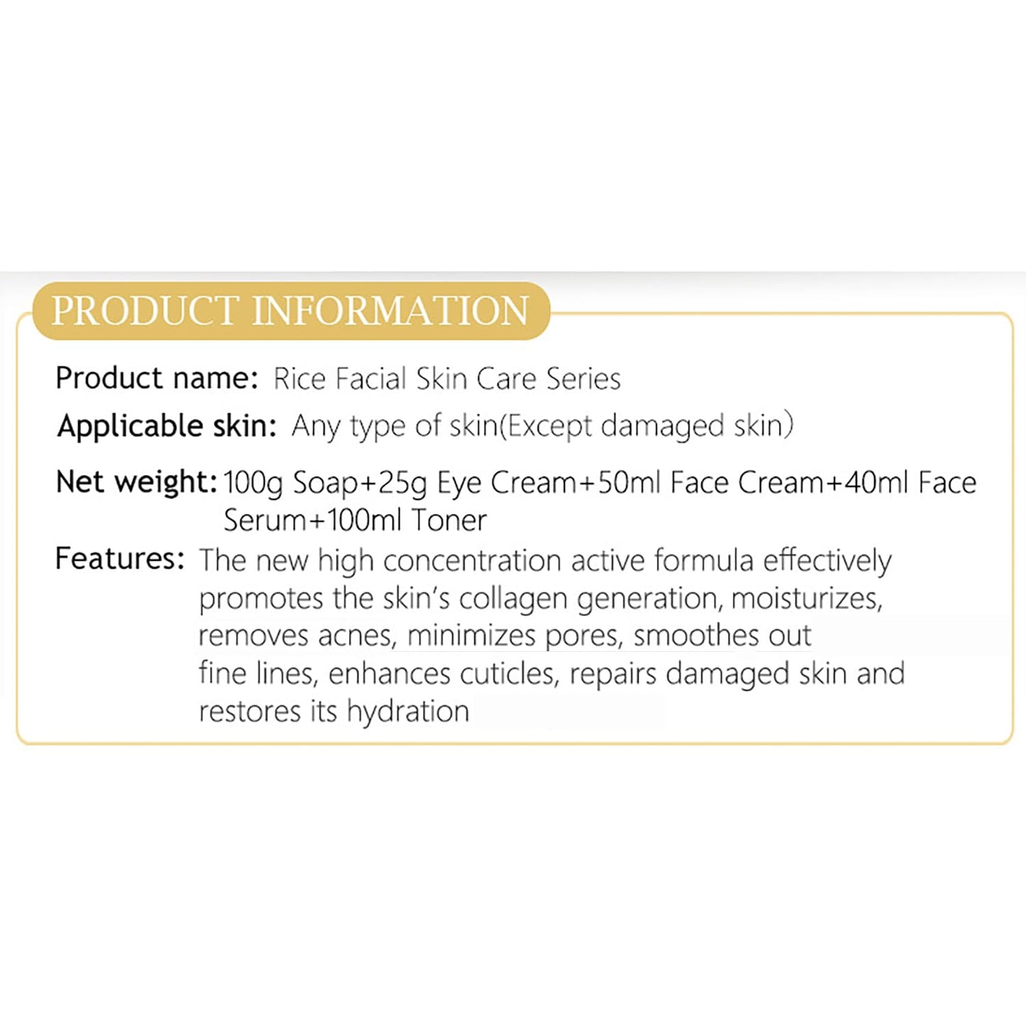 Organic Rice Facial Skin Care Set - Hydrating Essence, Soap, Toner, Serum & Eye Cream | 5-Piece Gift Box (100g, 100ml, 40ml, 50ml, 25ml)