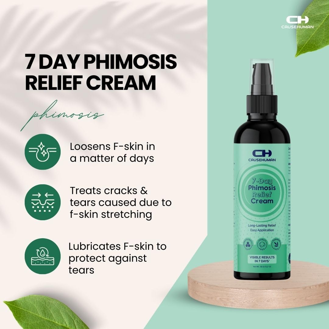 Cause Human 7-Day Phimosis Cream | Steroid-Free Treatment for Fast Relief at Home | Visible Results in 7 Days* | 3.16 fl oz (90g) | No Irritation | No Steroids (7 Day Phimosis Relief Cream)